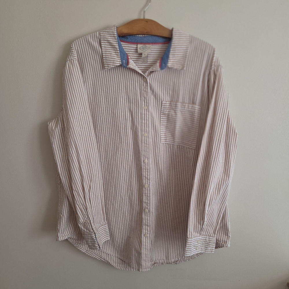 Tan And White Button-Up Shirt